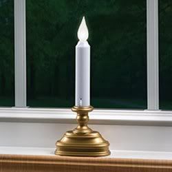 White Flameless Window Candle Antique Gold Finish with Auto Light Sensor