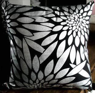 Black Silver Foil Leaf Throw Pillow Cover