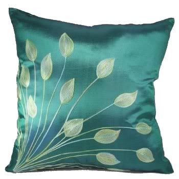 Green Lotus Leaves Silk Throw Pillow Cover