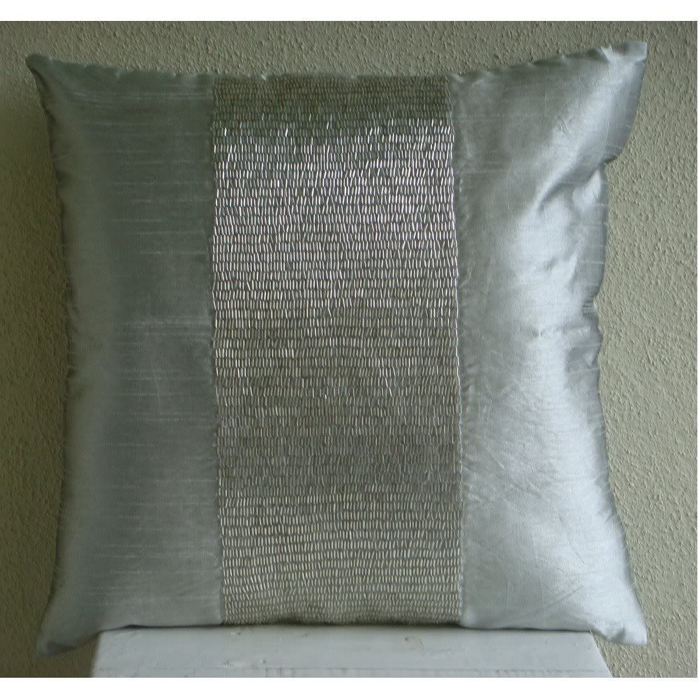 Silk Pillow Cover Silver Center with Sequins